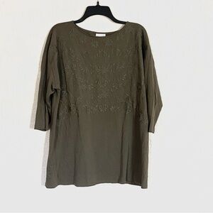 3/$25 J Jill Sage Green Floral Embroidered 3/4 Top XL